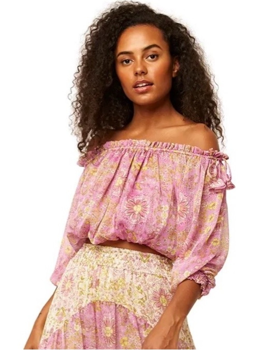 MISA LOS ANGELES Purple Floral Medallion Off-Shoulder Peasant Top Size Small